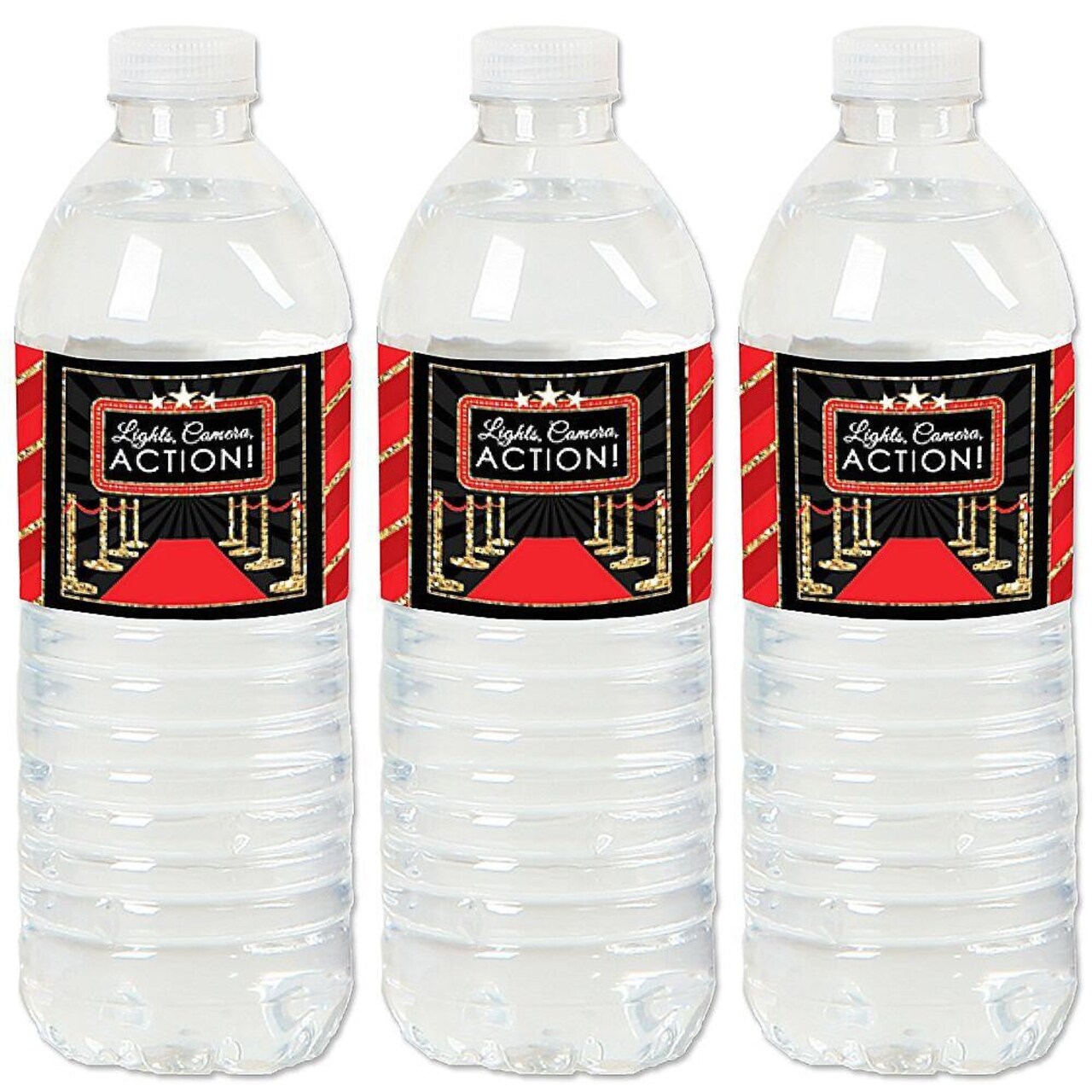 Big Dot of Happiness Red Carpet - Movie Night Party Water Bottle Sticker Labels - Set of 20